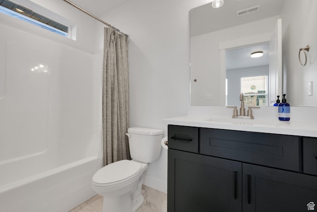 1281 Village Green Trl, Park City, UT 84098 - full bathroom featuring toilet, shower / tub combo, visible vents, marble finish floor, and vanity