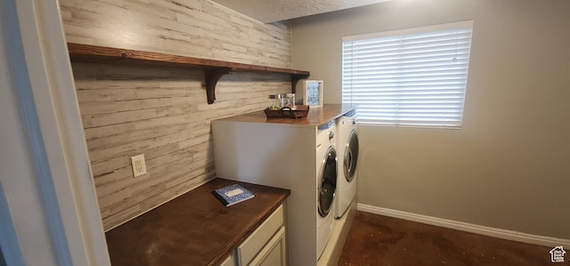 3391 W 1125 N, Layton, UT 84040 - laundry area with wooden walls, washer and clothes dryer, baseboards, and a textured ceiling