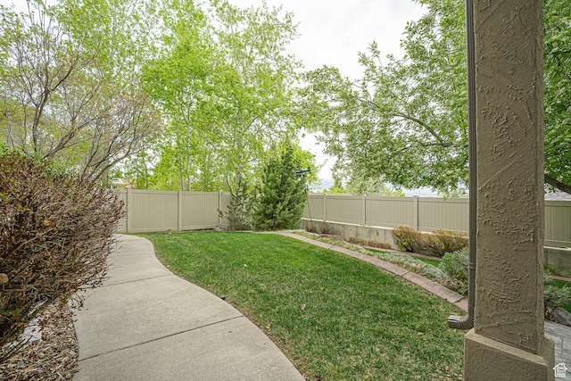 view of yard featuring a fenced backyard