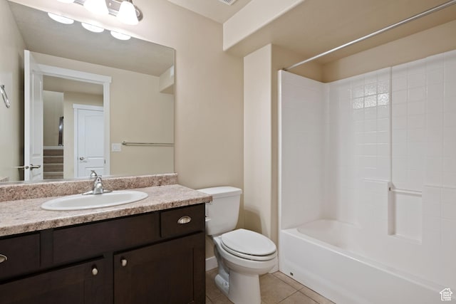 bathroom with vanity, toilet, shower / washtub combination, and tile patterned floors