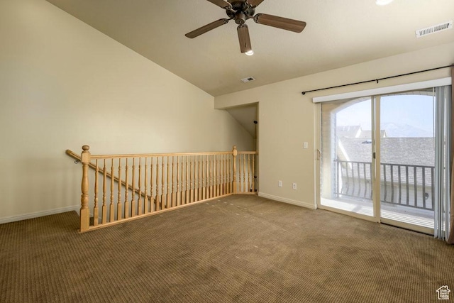 474 S 2550 W Unit 2, Springville, UT 84663 - carpeted empty room featuring baseboards, visible vents, lofted ceiling, and a ceiling fan