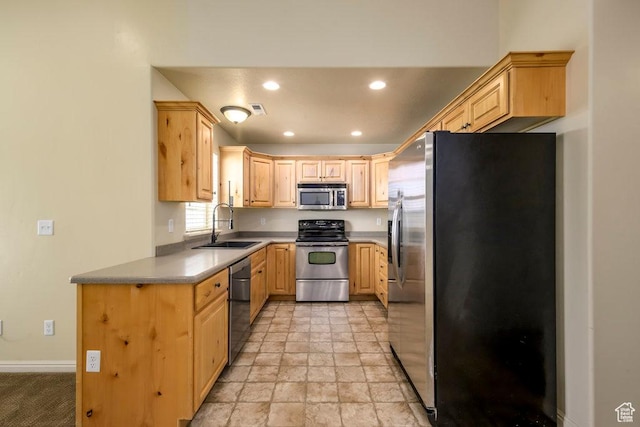 474 S 2550 W Unit 2, Springville, UT 84663 - kitchen featuring light brown cabinetry, a sink, stainless steel appliances, baseboards, and recessed lighting