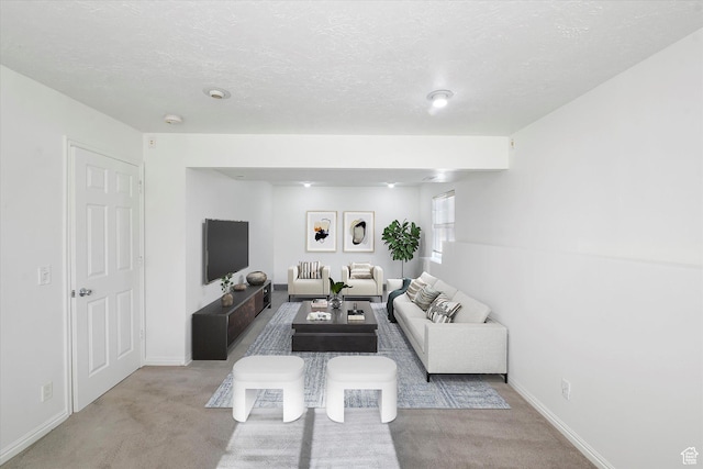 251 Sunstone Cir, Logan, UT 84321 - living area featuring a textured ceiling, carpet floors, and baseboards