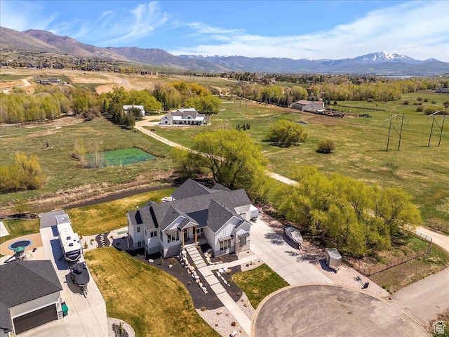 aerial view with a rural view and a mountain view