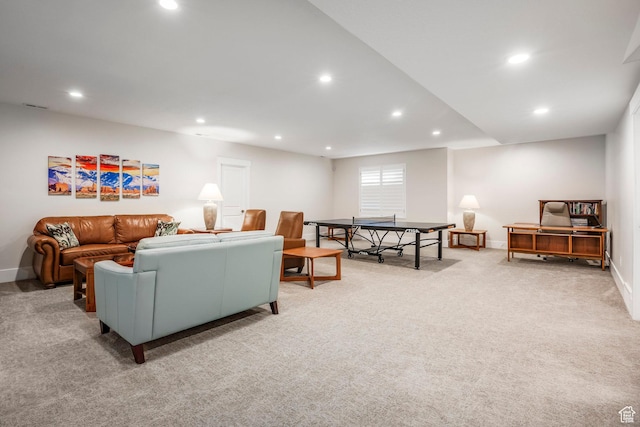 9293 S Regatta Ln, Cottonwood Heights, UT 84093 - living room featuring recessed lighting, visible vents, baseboards, and carpet floors
