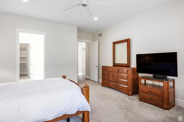 9293 S Regatta Ln, Cottonwood Heights, UT 84093 - bedroom with recessed lighting, baseboards, ceiling fan, visible vents, and light colored carpet