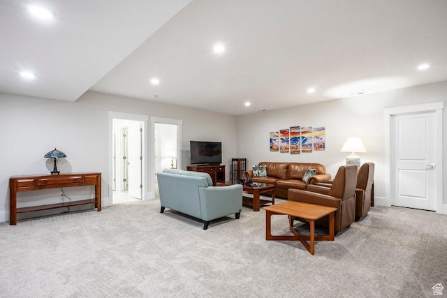 9293 S Regatta Ln, Cottonwood Heights, UT 84093 - living room with light colored carpet, baseboards, and recessed lighting
