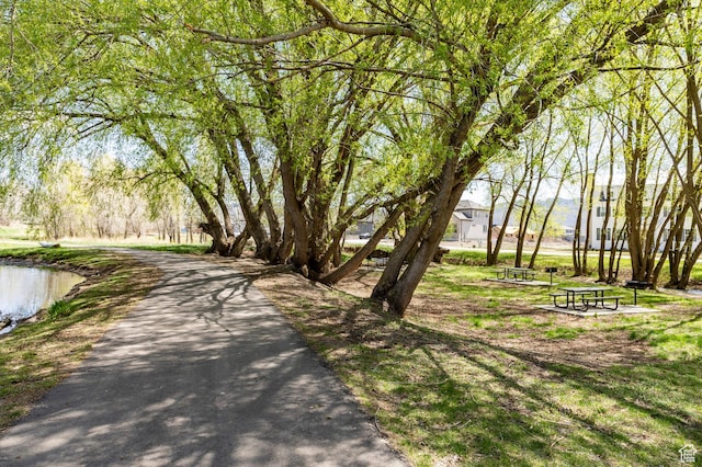 view of property's community with asphalt driveway