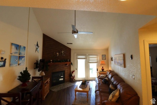 89 E Steam Engine Dr # 6B, Brian Head, UT 84719 - living room with a ceiling fan, wood finished floors, lofted ceiling, and a glass covered fireplace
