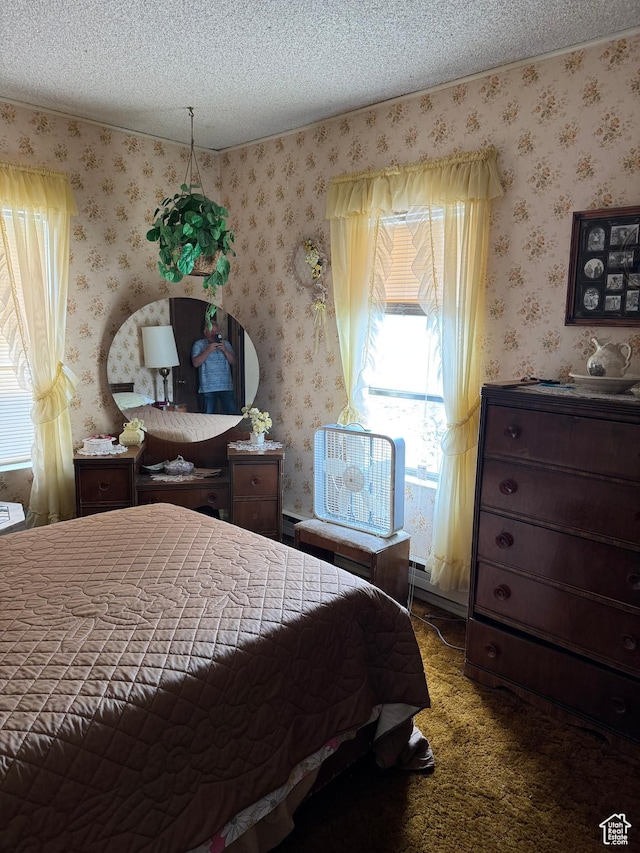 88 N 200 W, Elsinore, UT 84724 - carpeted bedroom with multiple windows, wallpapered walls, and a textured ceiling