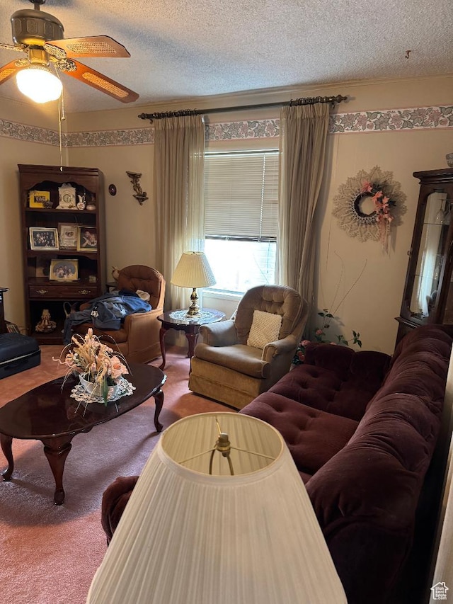 88 N 200 W, Elsinore, UT 84724 - living room with carpet, a textured ceiling, and a ceiling fan
