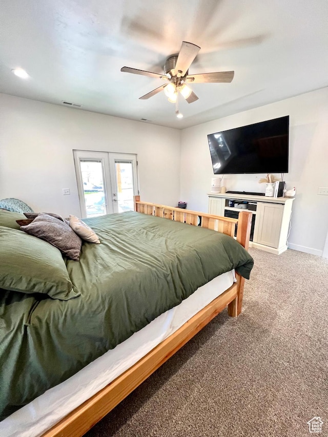 954 N 280 E, Elsinore, UT 84724 - bedroom featuring french doors, visible vents, light carpet, a ceiling fan, and access to exterior