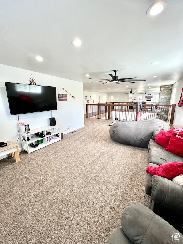 954 N 280 E, Elsinore, UT 84724 - living room with carpet, a ceiling fan, and recessed lighting