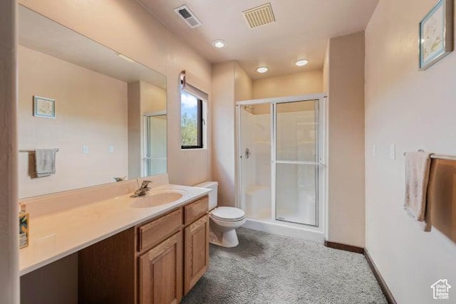 1151 W Shawnee Ct, Ivins, UT 84738 - bathroom featuring a stall shower, toilet, and visible vents