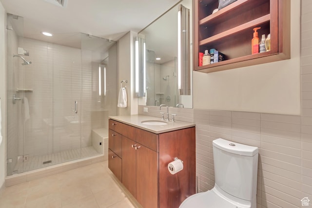 35 E 100 S Unit 204, Salt Lake City, UT 84111 - bathroom featuring a stall shower, recessed lighting, toilet, tile patterned floors, and vanity