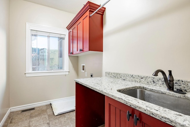 3440 Greenfield Cir, Mountain Green, UT 84050 - laundry area featuring a sink, visible vents, electric dryer hookup, baseboards, and hookup for a washing machine