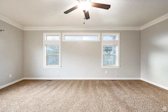 3440 Greenfield Cir, Mountain Green, UT 84050 - carpeted empty room with baseboards, ceiling fan, and crown molding