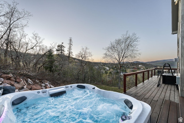 7515 Stagecoach Dr, Park City, UT 84098 - deck at dusk featuring a hot tub