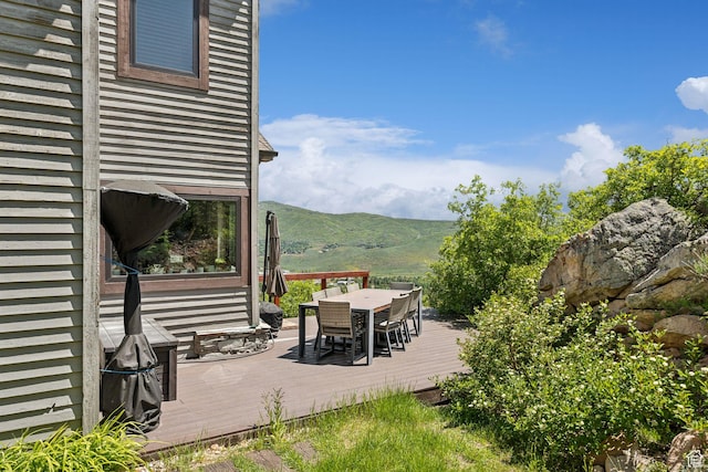 7515 Stagecoach Dr, Park City, UT 84098 - view of patio / terrace with outdoor dining space and a deck with mountain view