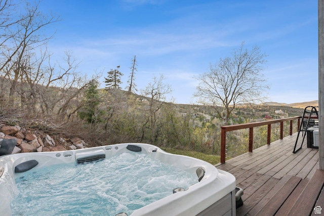 7515 Stagecoach Dr, Park City, UT 84098 - wooden terrace featuring a hot tub and a mountain view