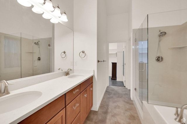 10557 S Pipestone Way S, Jordan, UT 84009 - bathroom featuring a sink, double vanity, and a stall shower