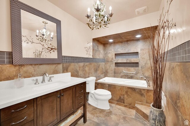 10557 S Pipestone Way S, Jordan, UT 84009 - full bathroom featuring tile walls, toilet, a chandelier, and vanity