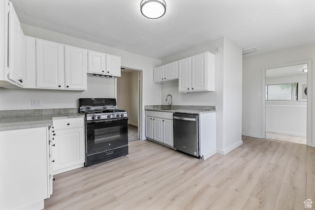 390 E Vine, Tooele, UT 84074 - kitchen with a sink, black range with gas stovetop, dishwasher, light wood-style flooring, and white cabinetry