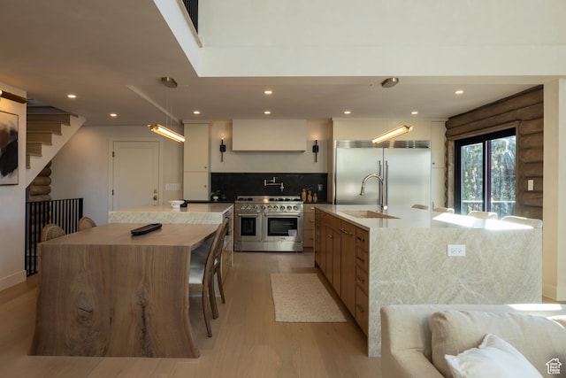 7370 N Buckboard Dr, Park City, UT 84098 - kitchen featuring high end appliances, light wood-style floors, a spacious island, and a sink