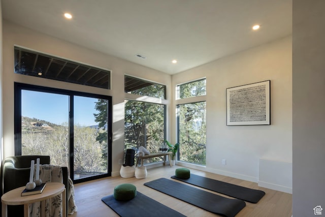 7370 N Buckboard Dr, Park City, UT 84098 - exercise room featuring a healthy amount of sunlight and recessed lighting