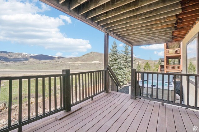 12221 Ross Creek Dr Unit 137, Kamas, UT 84036 - wooden deck featuring a mountain view and a jacuzzi