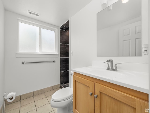 full bathroom with toilet, a healthy amount of sunlight, tile patterned floors, and visible vents