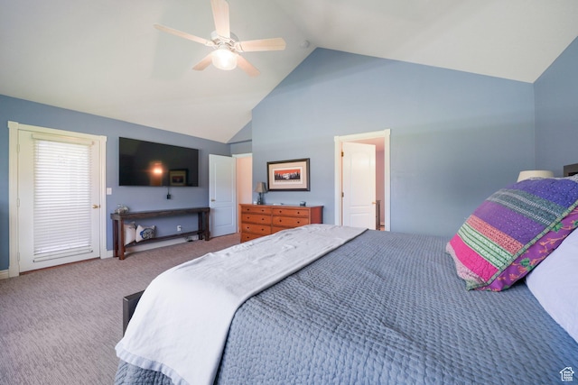 384 N Cottage Creek Ct W, Midway, UT 84049 - carpeted bedroom featuring a ceiling fan and high vaulted ceiling