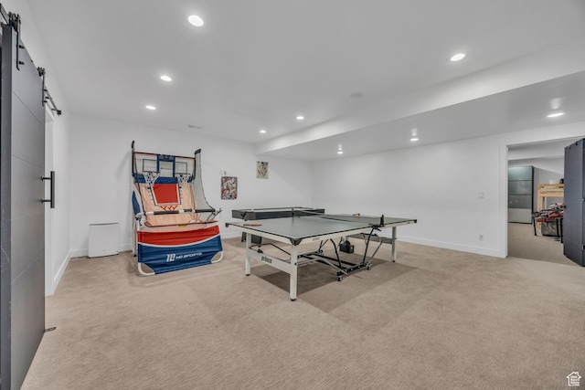 846 E 270 S, Kamas, UT 84036 - playroom featuring light colored carpet, baseboards, recessed lighting, and a barn door