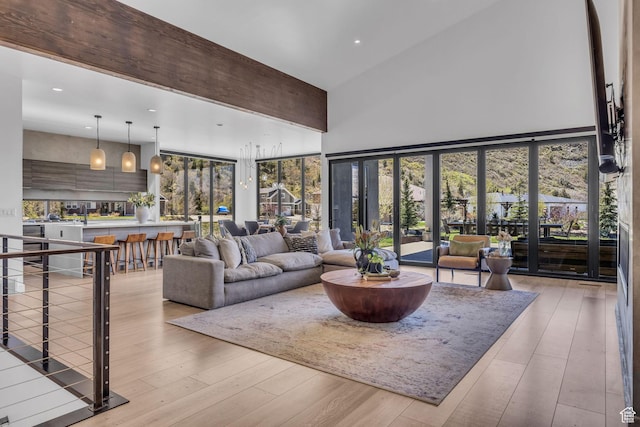 846 E 270 S, Kamas, UT 84036 - living area with a towering ceiling, recessed lighting, and hardwood / wood-style flooring