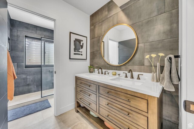 846 E 270 S, Kamas, UT 84036 - bathroom with double vanity, tile patterned floors, and tile walls