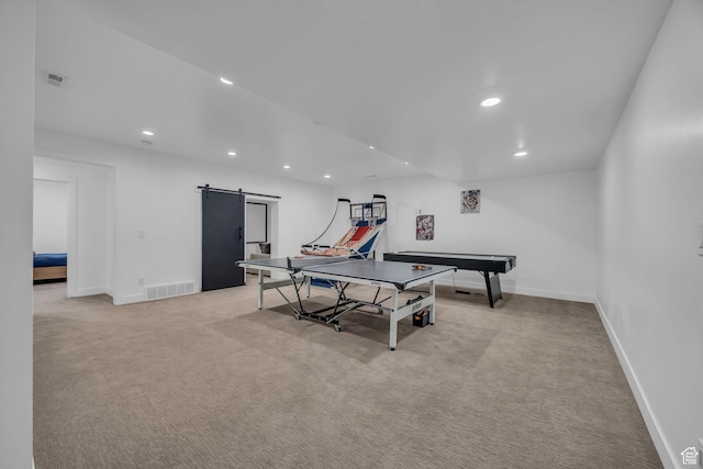 846 E 270 S, Kamas, UT 84036 - playroom featuring a barn door, light carpet, recessed lighting, and baseboards
