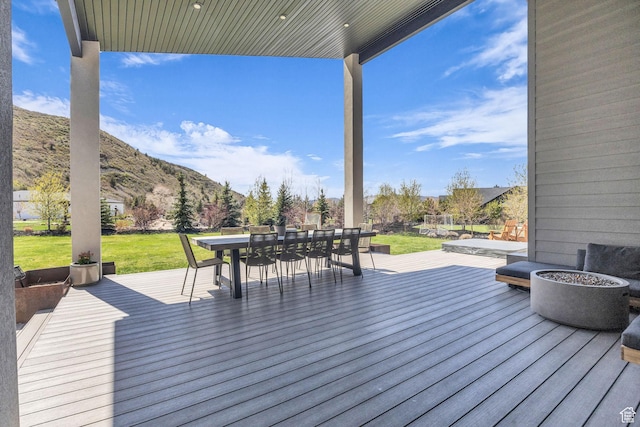 846 E 270 S, Kamas, UT 84036 - deck with outdoor dining space, a mountain view, and a yard