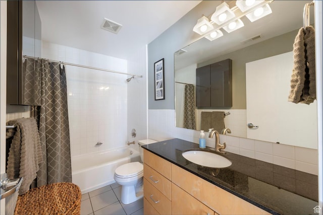 228 E 500 S Unit 301, Salt Lake City, UT 84111 - full bathroom featuring shower / bath combination with curtain, toilet, visible vents, tile patterned flooring, and vanity