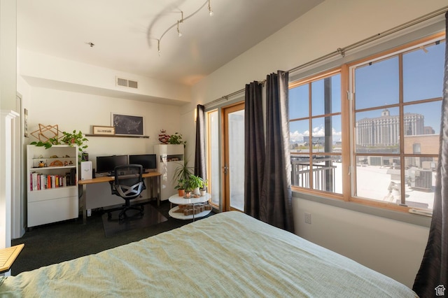 228 E 500 S Unit 301, Salt Lake City, UT 84111 - carpeted bedroom featuring access to outside, visible vents, and multiple windows