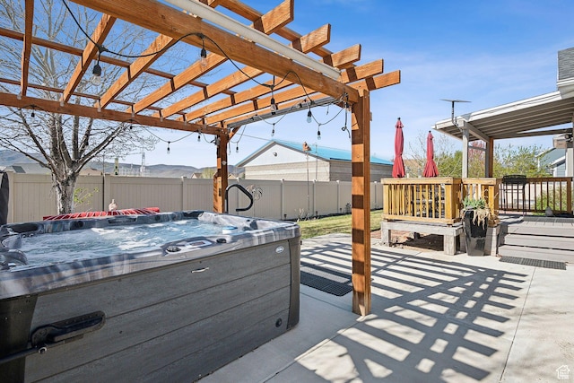 667 S Falkirk Rd Unit 24, Heber City, UT 84032 - view of patio / terrace with a hot tub, a pergola, and fence
