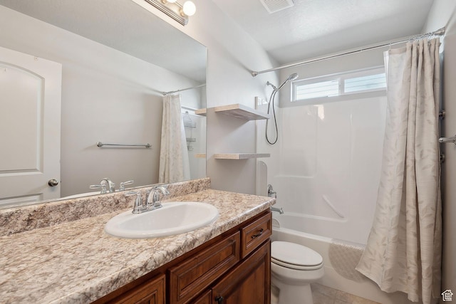 667 S Falkirk Rd Unit 24, Heber City, UT 84032 - bathroom featuring toilet, shower / bath combination with curtain, visible vents, tile patterned floors, and vanity