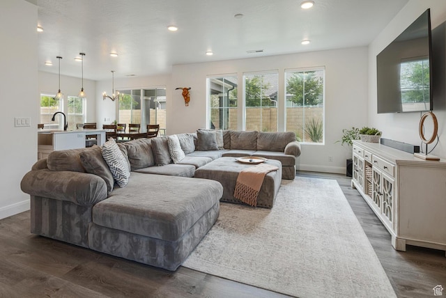 5740 Cardinal Wing Dr Unit 17, St George, UT 84790 - living room with dark wood-type flooring, baseboards, visible vents, and recessed lighting