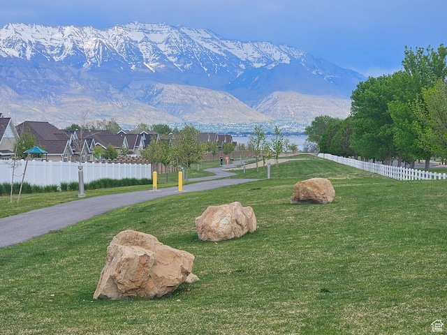 452 S Highpoint Dr, Saratoga Springs, UT 84045 - view of home's community featuring a mountain view, fence, and a lawn