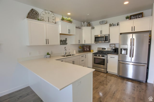 452 S Highpoint Dr, Saratoga Springs, UT 84045 - kitchen with a sink, stainless steel appliances, wood finished floors, light countertops, and white cabinets