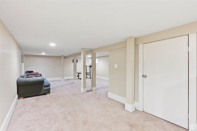 1159 S Windsor St, Salt Lake City, UT 84105 - finished basement with light colored carpet, baseboards, and recessed lighting