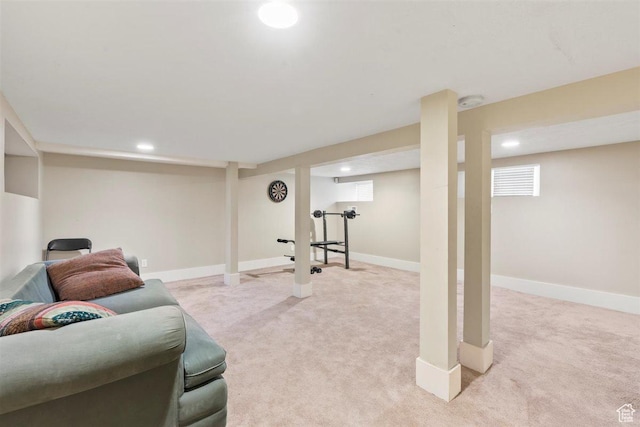 1159 S Windsor St, Salt Lake City, UT 84105 - living room with light colored carpet, baseboards, and recessed lighting