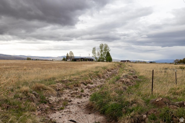 view of yard featuring a view of rural / pastoral area and a mountain view