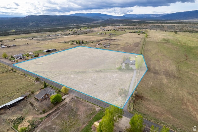overview of rural landscape with mountains and property parcel outlined