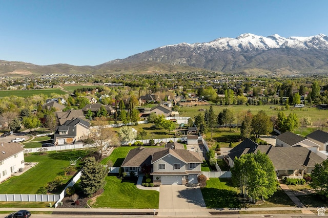 bird's eye view featuring a mountain view and a residential view