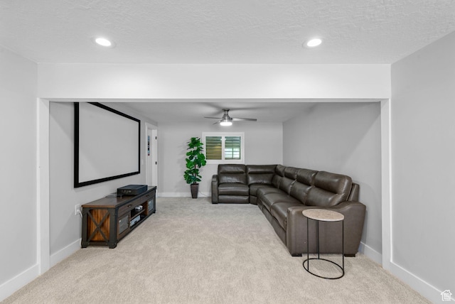 11549 S Equestrian Dr W, South Jordan, UT 84095 - carpeted living area with baseboards, recessed lighting, ceiling fan, and a textured ceiling